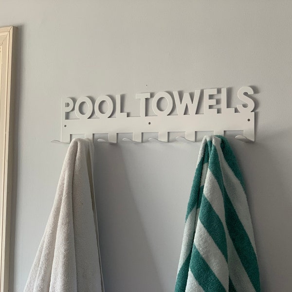 Pool Towels Rack Hanger with Hooks, Powder Coated with Matching Screws | Pool House Decor | Housewarming Gift | Towel Rack | Outdoor Decor