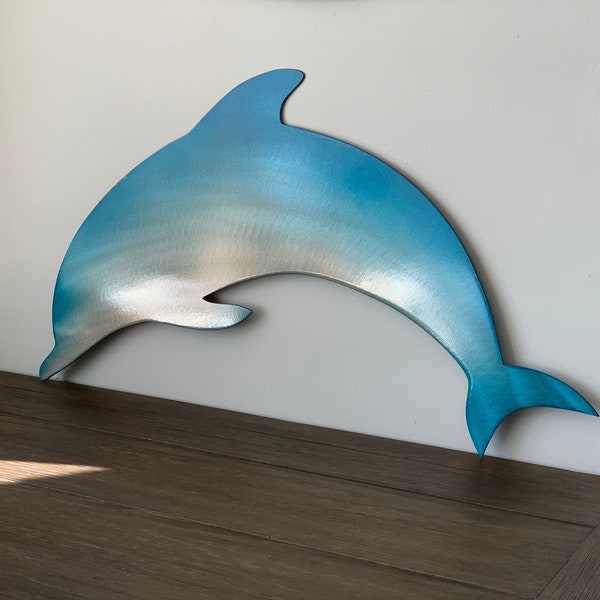 Dolphin Metal Wall Art Sign with Blue Fade Powder Coat | Tropical Decor | Beach House Decor | Ocean Theme Art