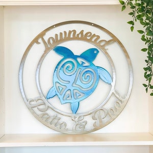 Personalized Turtle Door Hanger Metal Wall Art - Any Color Powder Coat Combo