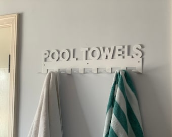 Pool Towels Rack Hanger with Hooks, Powder Coated with Matching Screws | Pool House Decor | Housewarming Gift | Towel Rack | Outdoor Decor
