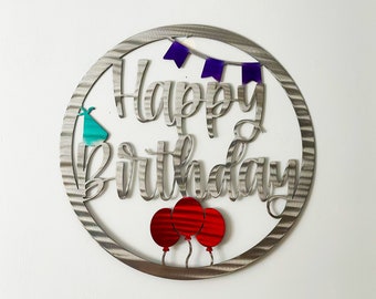 Happy Birthday Metal Sign, Powder Coated | Party Backdrop | Door Hanger | Birthday Decoration | Holiday Seasonal Sign | Durable Sign