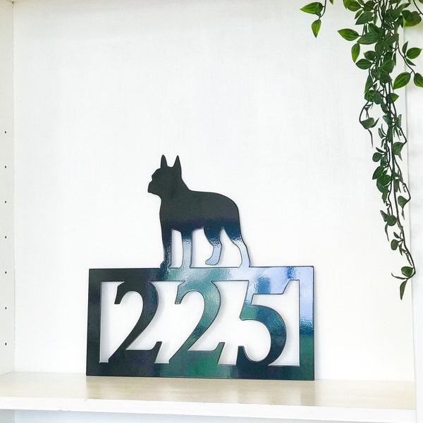 Custom Dog Silhouette Address Sign with Powder Coat | Custom House Numbers | Horizontal Marker