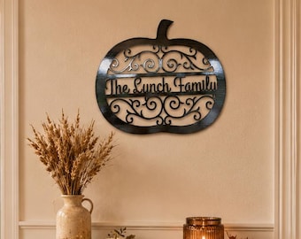 Personalized Pumpkin Metal Wall Art with Scroll Detail, Any Size and Powder Coat Color