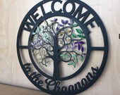 Personalized Welcome Tree Fall Fade Door Hanger Metal Wall Art