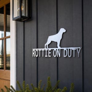 Metal Rottie On Duty Dog Sign