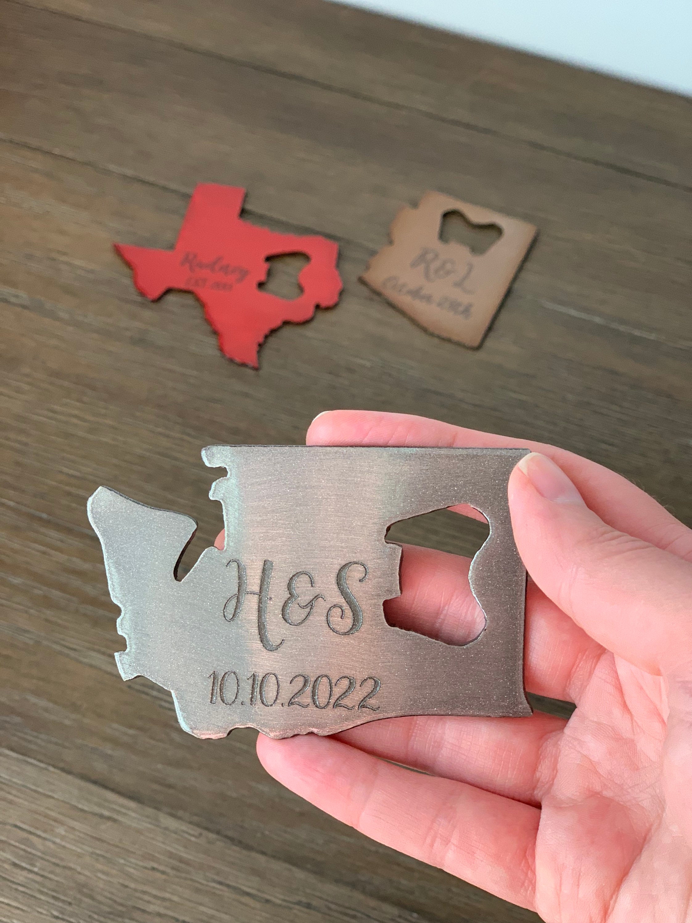 Engraved State Bottle Opener | Custom Text | Personalized | Wedding Favor | Bridesmaid Groomsman Gift | Travel Adventure