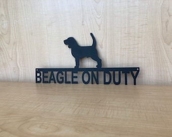 Beagle On Duty Metal Wall Art Dog Sign