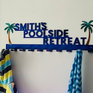 Personalized Palm Tree Towel Rack Hanger with Hooks, Powder Coated with Matching Screws | Pool Towel Rack | Tropical Decor | Beach Theme