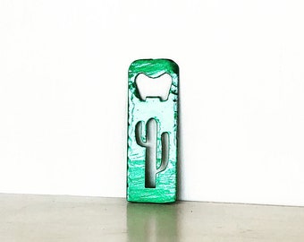 Cactus Bottle Opener with Powder Coat, Choose your Color, Handmade, Magnetic or Keychain