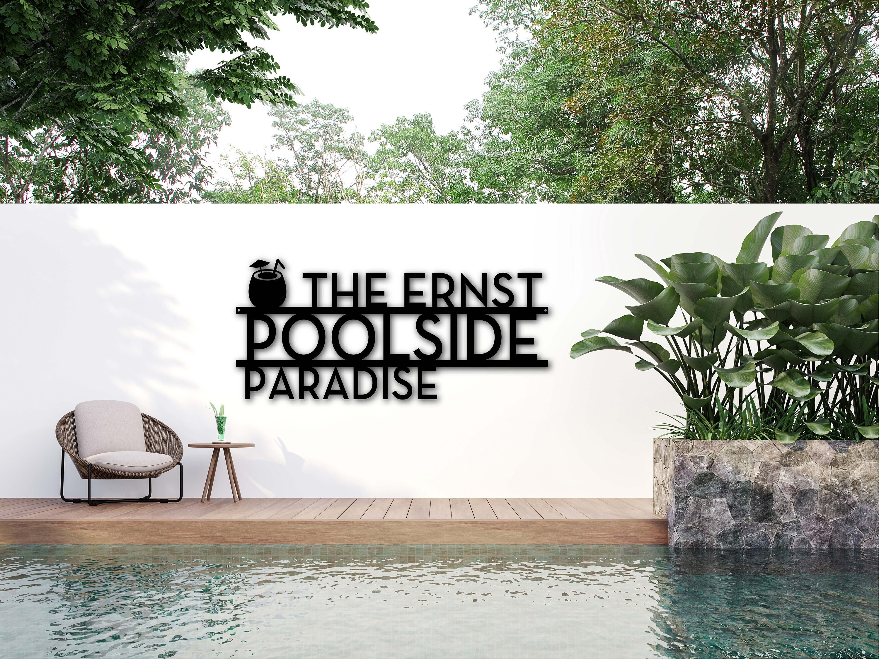 Personalized Tropical Drink Pool Sign Metal Wall Art | Outdoor Patio Decor | Poolside | Oasis Retreat | Summer Home Decor | Housewarming
