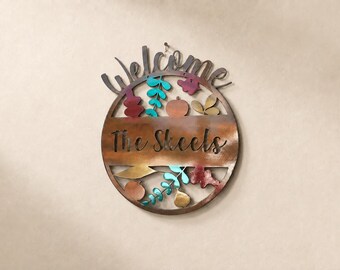 Personalized Metal Welcome Leaf Fall Fade Door Hanger/Wall Art - Shimmery