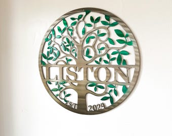 Personalized Tree of Life Metal Wall Art with Last Name and Established Date | Front Porch Decor | Monogram | Outdoor Decor | Anniversary