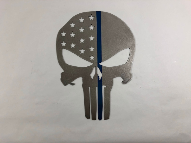 Punisher Skull Thin Blue Line Metal Wall Art with Black or Etsy
