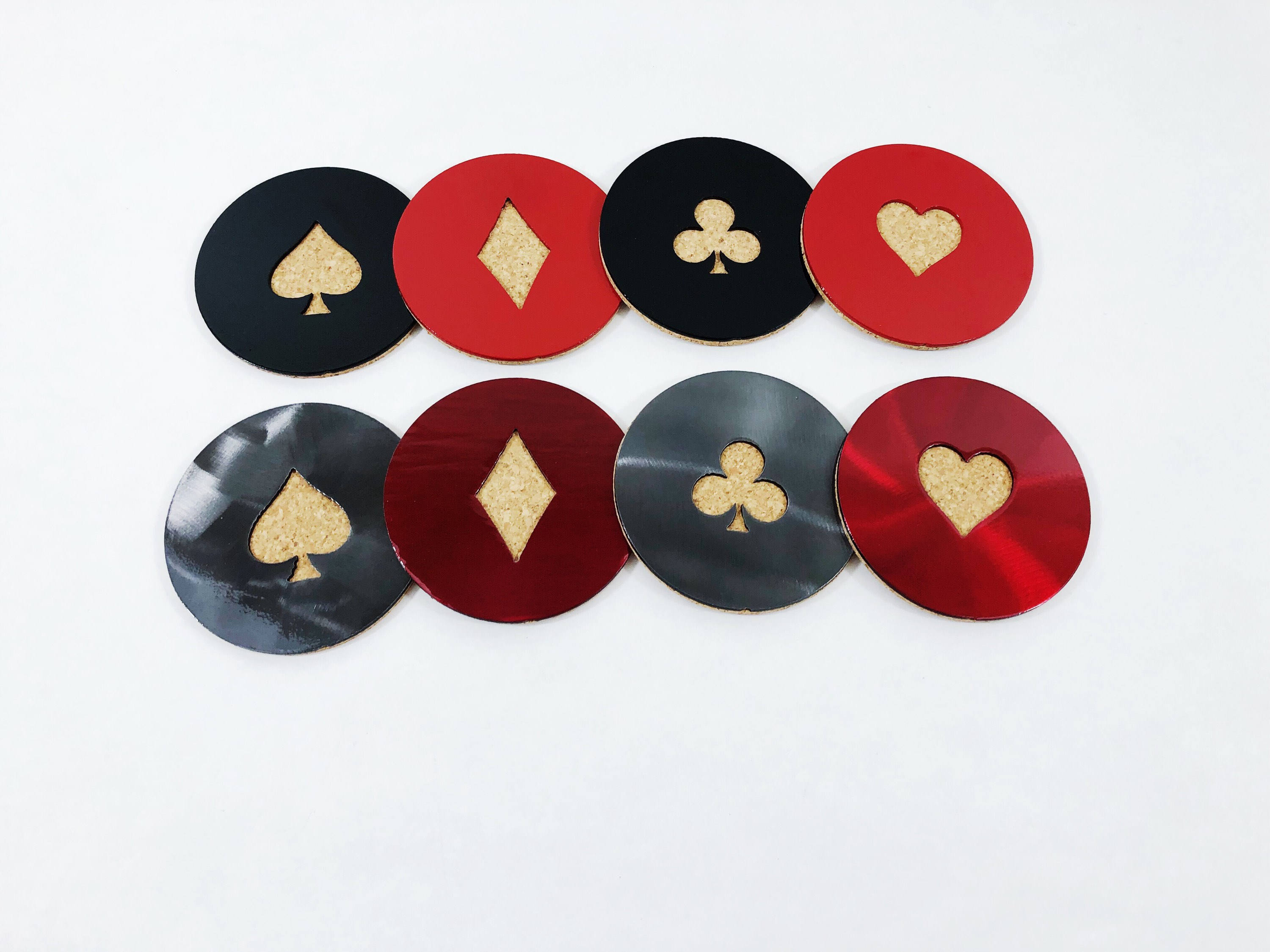 Casino Steel & Cork Coaster Powder Coat Card Suits, Handmade