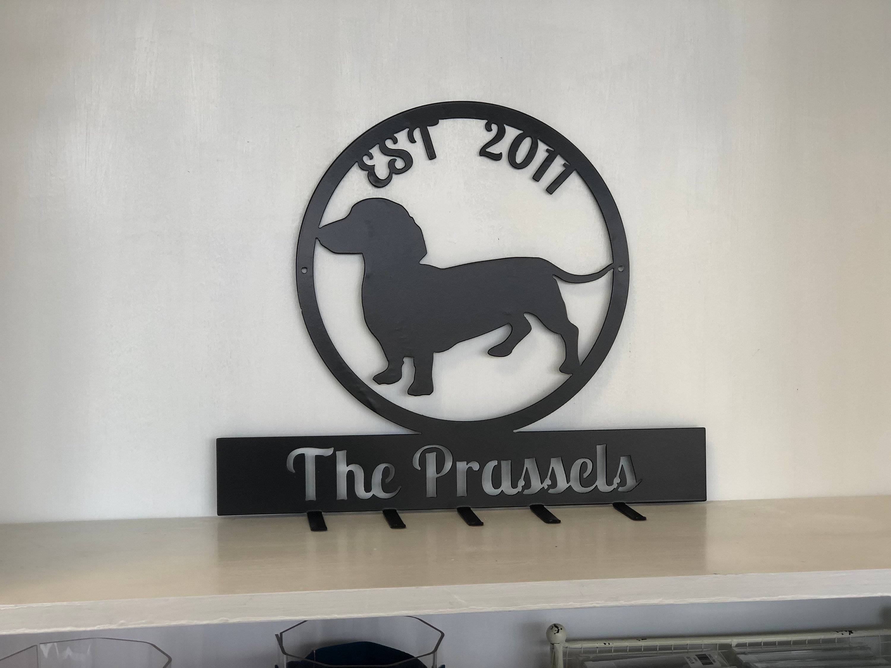 Personalized Dog Leash Rack Metal Silhouette, Custom Last Name