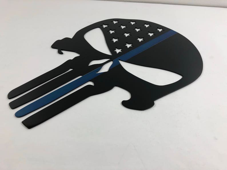 Punisher Skull Thin Blue Line Metal Wall Art with Black or Etsy