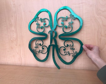 Personalized Four Leaf Clover Monogram Metal Wall Art with Scroll Details | Wedding Gift | St. Patrick's Day Decoration | Home Decor