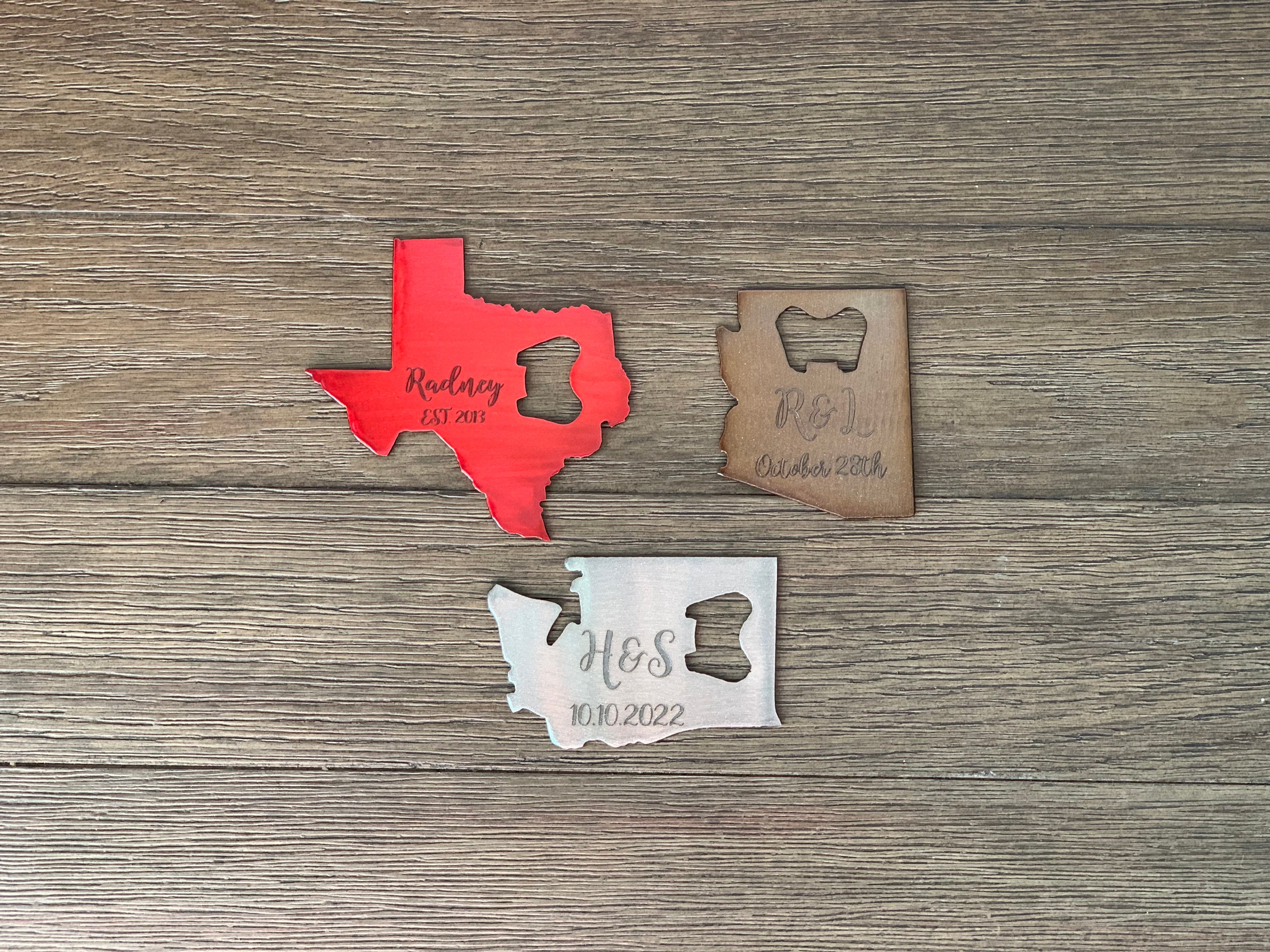 Engraved State Bottle Opener | Custom Text | Personalized | Wedding Favor | Bridesmaid Groomsman Gift | Travel Adventure