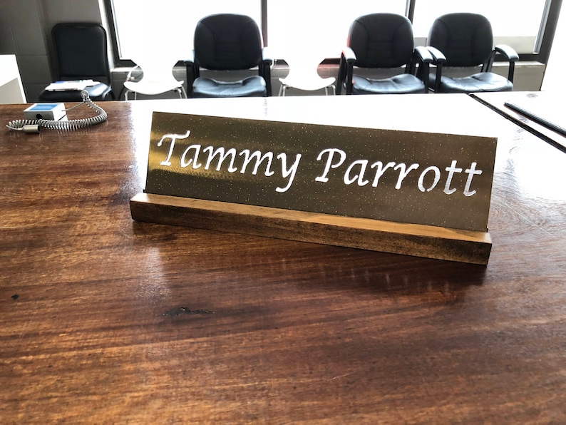 Custom Metal Name Plate for Desk Office With Wood Stand 14ga Etsy
