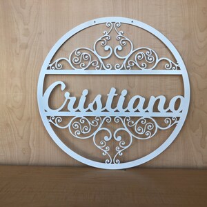 Personalized Last Name Monogram Circle Metal Wall Art With Scroll ...
