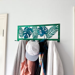 Suspension pour porte-serviettes Tropical Leaf avec crochets, revêtement en poudre avec vis assorties | Porte-serviettes de piscine | Décoration tropicale | Thème plage | Maison de la piscine
