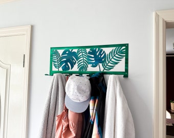 Tropical Leaf Towel Rack Hanger with Hooks, Powder Coated with Matching Screws | Pool Towel Rack | Tropical Decor | Beach Theme | Pool House