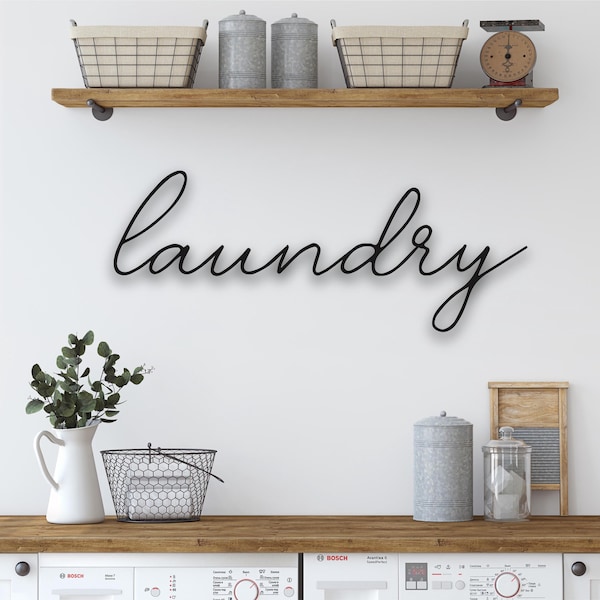 Laundry Room Metal Wall Art: Vintage Farmhouse Script, Powder Coat Finish