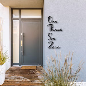 Mid Century Modern Metal Address Sign: Custom Script Numbers and Words ...