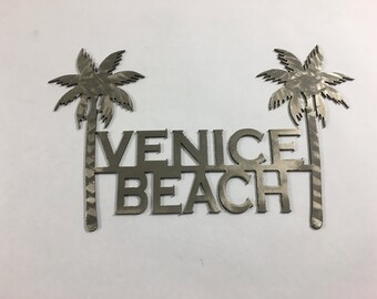 Venice Beach Palm Tree Metal Art, 14ga Steel Metal Sign, Clear Coat w/ Metallic Flake, Home Decor