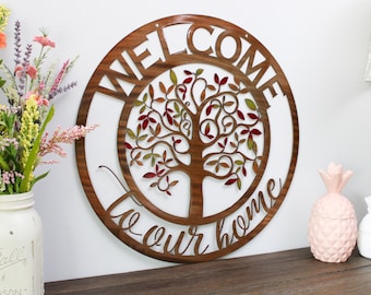 Tree of Life Metal Wall Art: Welcome Home Sign, Fall Decor