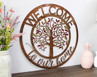 Tree Of Life Metal Wall Art Fall Fade | Welcome Sign | Front Door Decor | Spring Decor | Outdoor Wall Decor