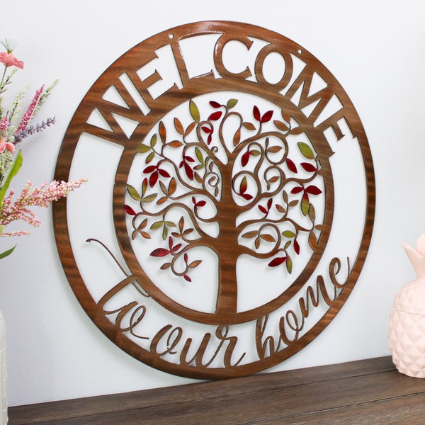 Tree Of Life Metal Wall Art Fall Fade | Welcome Sign | Front Door Decor | Spring Decor | Outdoor Wall Decor