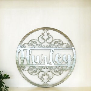 Personalized Last Name Monogram Circle Metal Wall Art With Scroll ...