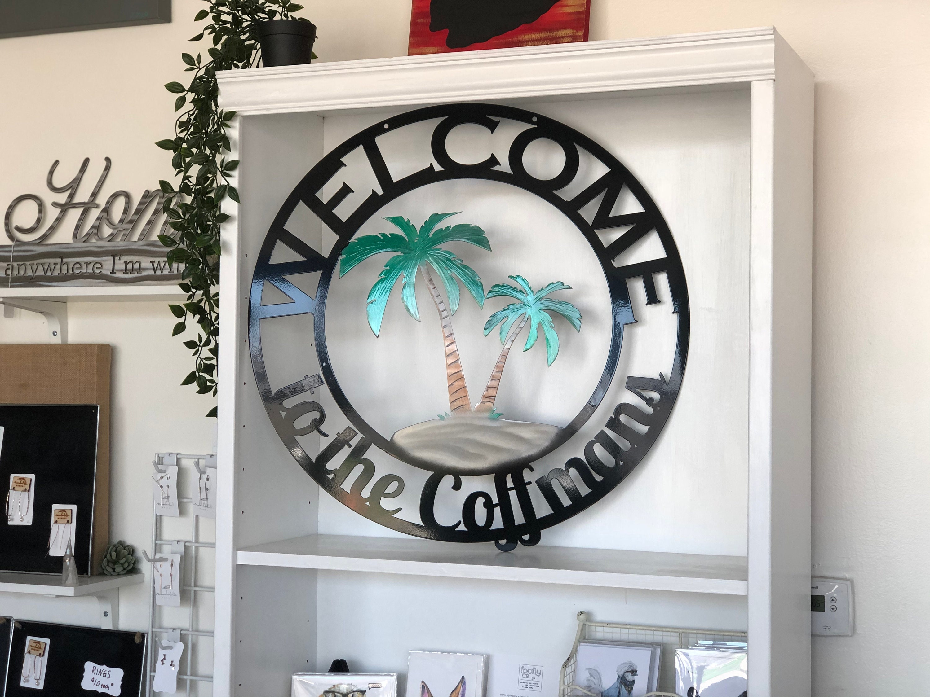 Personalized Palm Tree Welcome Sign: Metal Beach House Decor