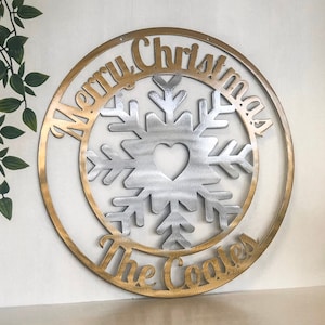 Personalized Merry Christmas Metal Snowflake Sign - Weatherproof Door Hanger or Wall Art | Front Porch Decor | Holiday Decoration
