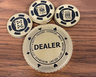 Custom 70mm Dealer Button | Engraved Brass Challenge Coin | Texas Hold'em | Gift for Him | Personalized Dealer Chip | Poker Card Protector