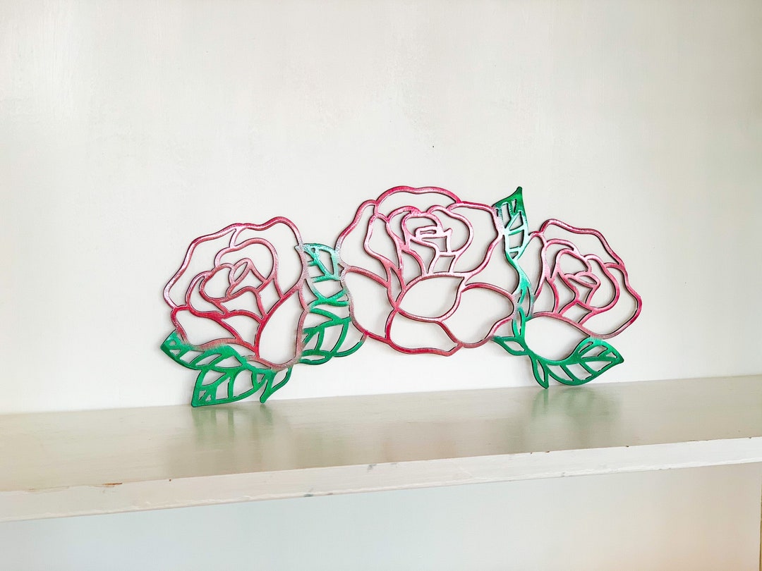 Geometric Rose Trio Metal Wall Art Garden Home Decor Outdoor Patio