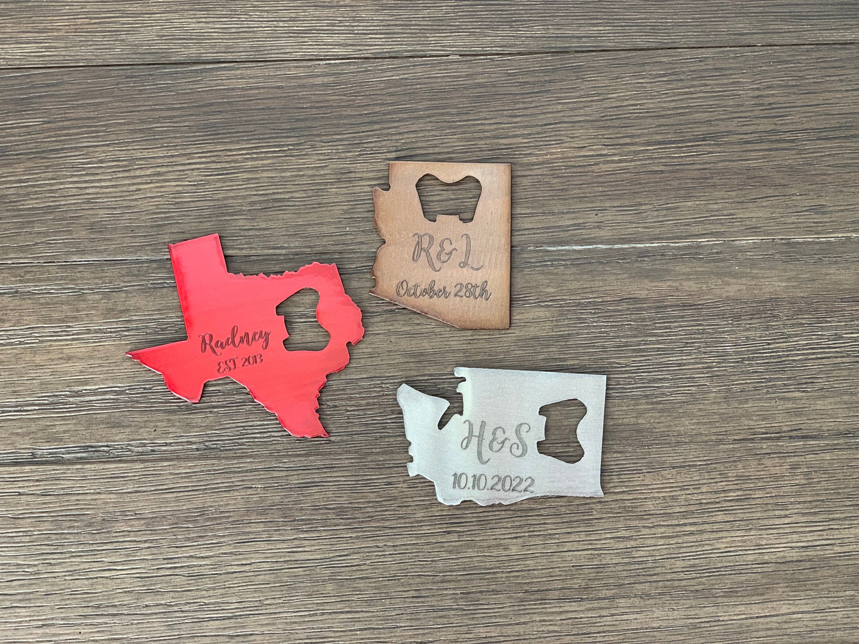 Engraved State Bottle Opener | Custom Text | Personalized | Wedding Favor | Bridesmaid Groomsman Gift | Travel Adventure
