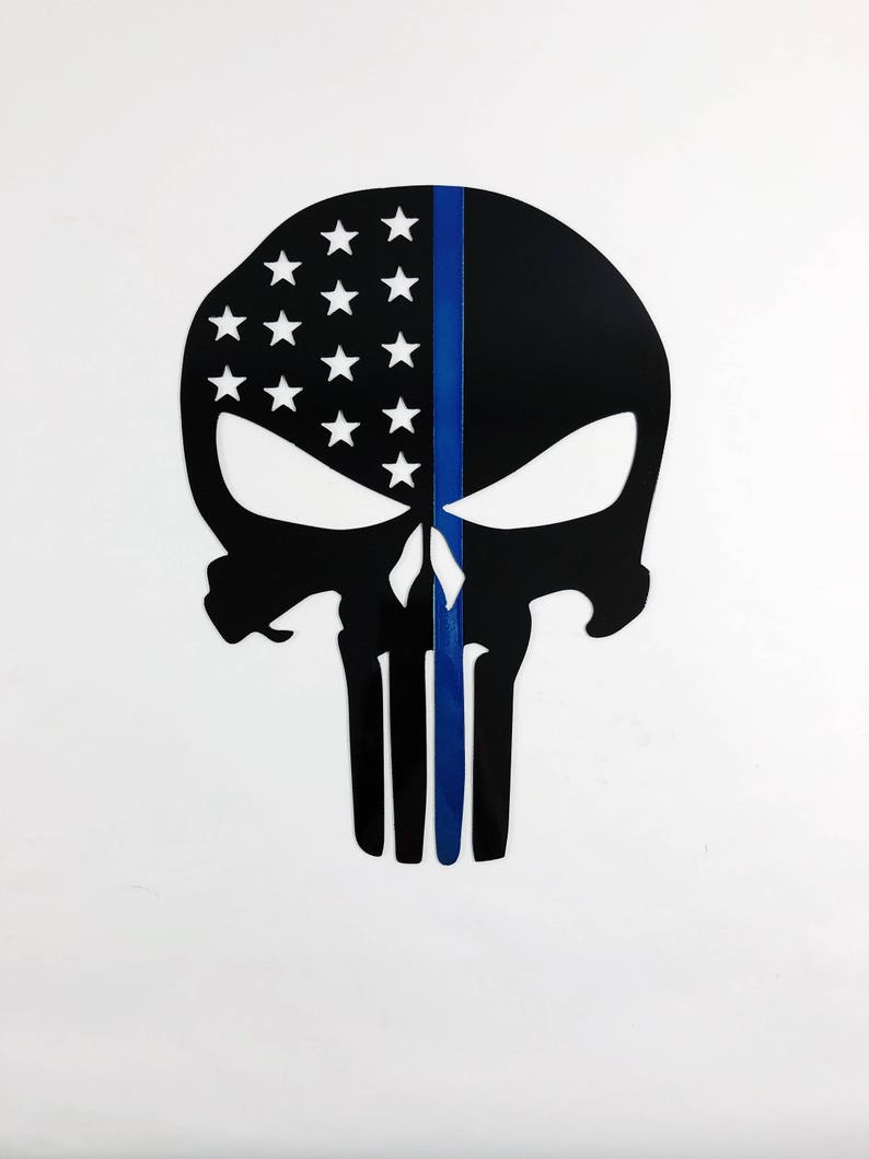 Punisher Skull Thin Blue Line Metal Wall Art with Black or Etsy