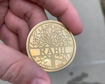 Personalized Tree of Life Engraved Brass Challenge Coin | Wedding Gift | Custom Coin | Anniversary Unique Gift Token