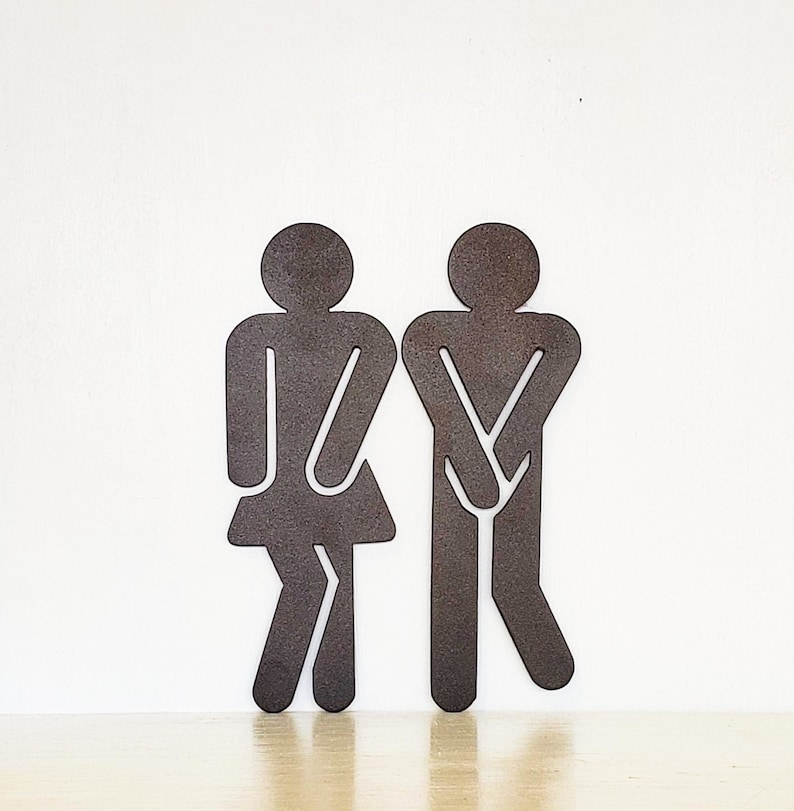 Bathroom Figures for Restroom Sign Set of Two Gotta Go Funny Sign Metal Door Decor image 6