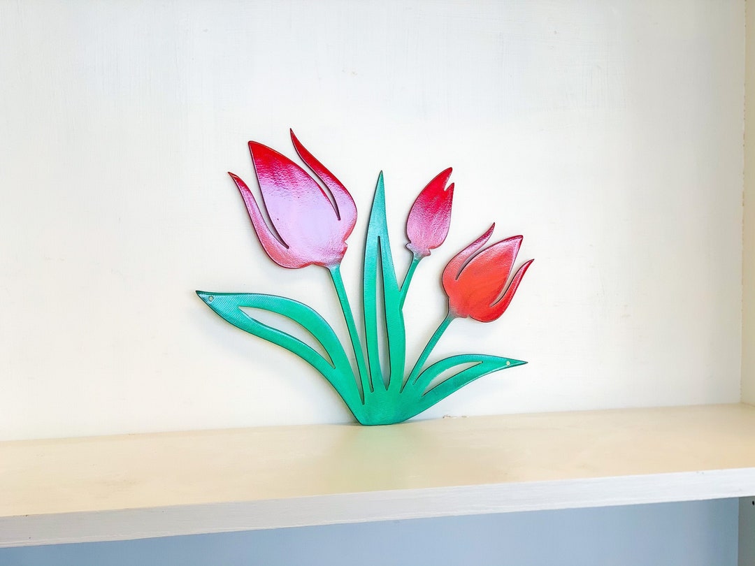 Metal Tulip Wall Art: Powder Coat Floral Home Decor - Etsy