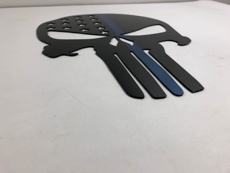 Punisher Skull Thin Blue Line Metal Wall Art With Black or Etsy