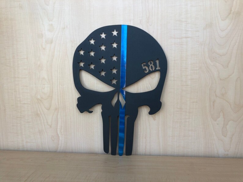 Punisher Skull Thin Blue Line Metal Wall Art with Black or Etsy