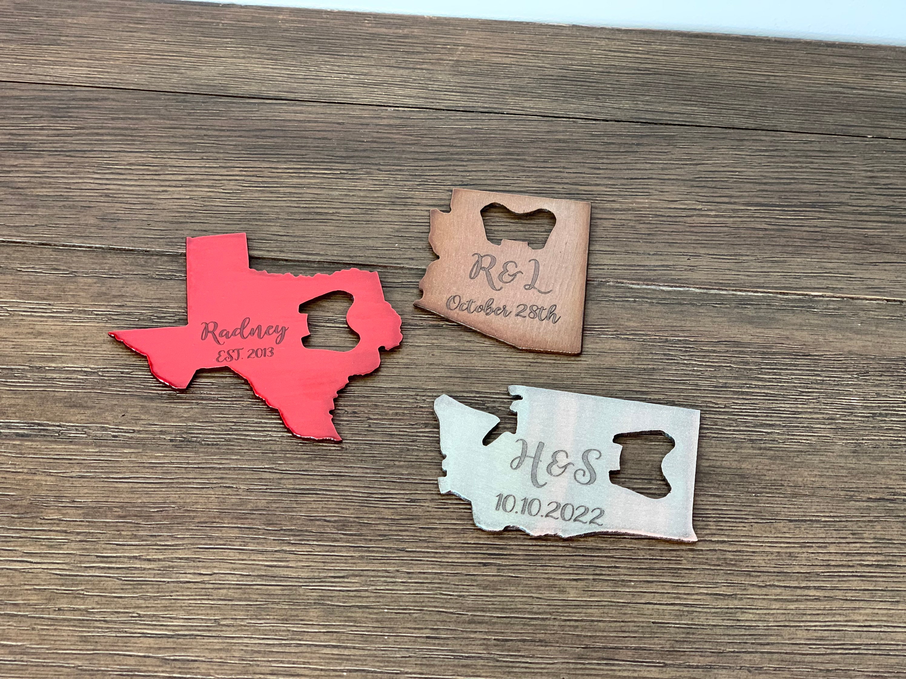 Engraved State Bottle Opener | Custom Text | Personalized | Wedding Favor | Bridesmaid Groomsman Gift | Travel Adventure