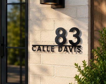 Modern Address Sign: Powder Coated Metal House Numbers Street Name
