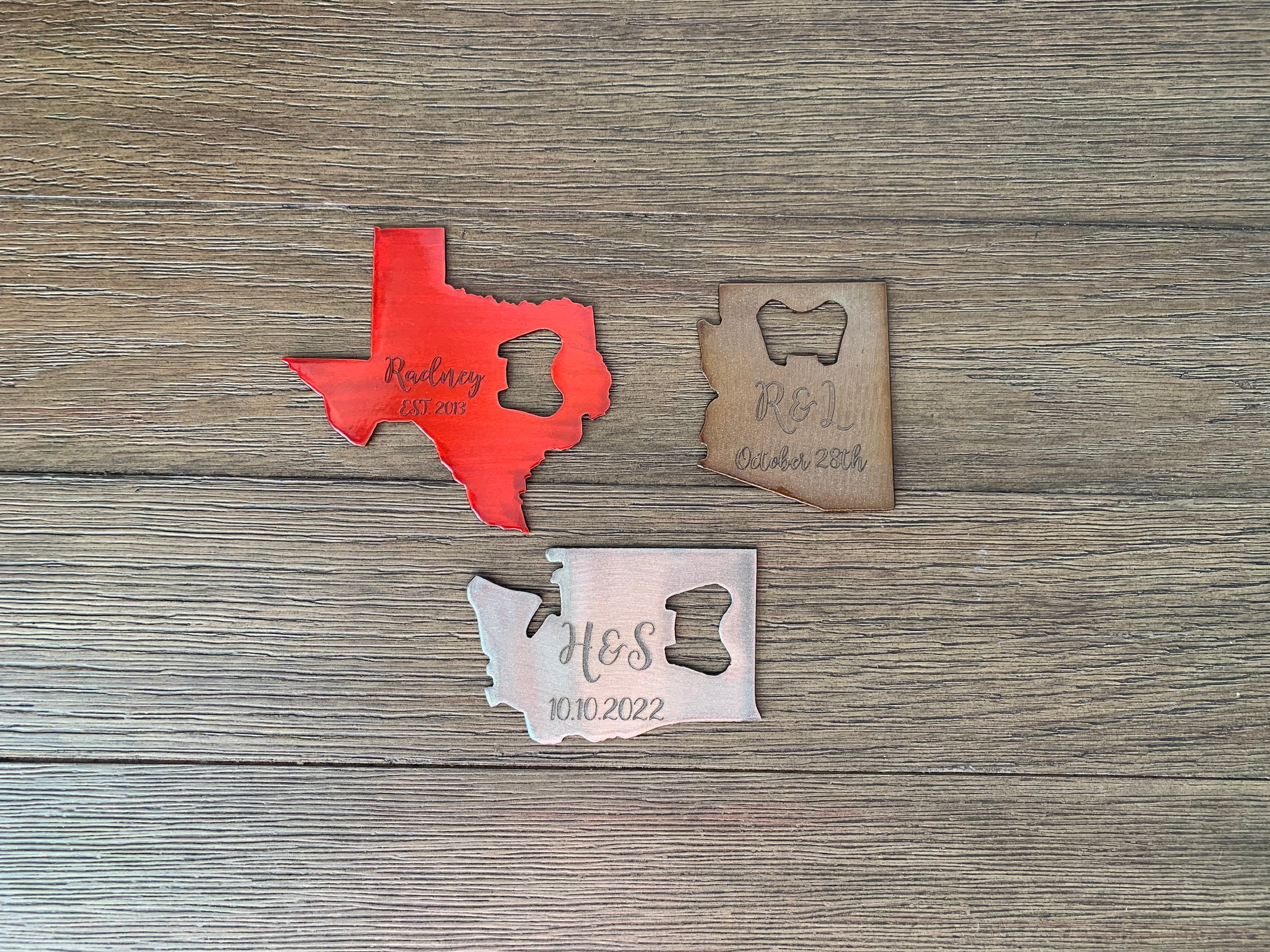 Engraved State Bottle Opener | Custom Text | Personalized | Wedding Favor | Bridesmaid Groomsman Gift | Travel Adventure