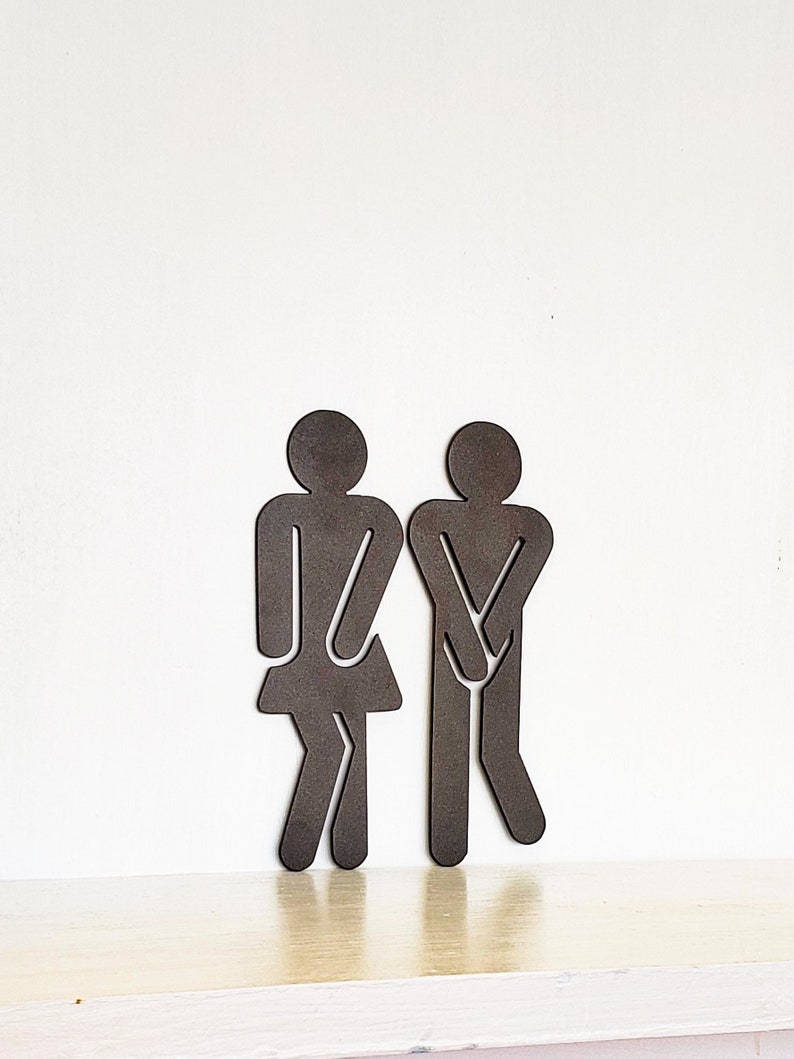 Bathroom Figures for Restroom Sign Set of Two Gotta Go Funny Sign Metal Door Decor image 1