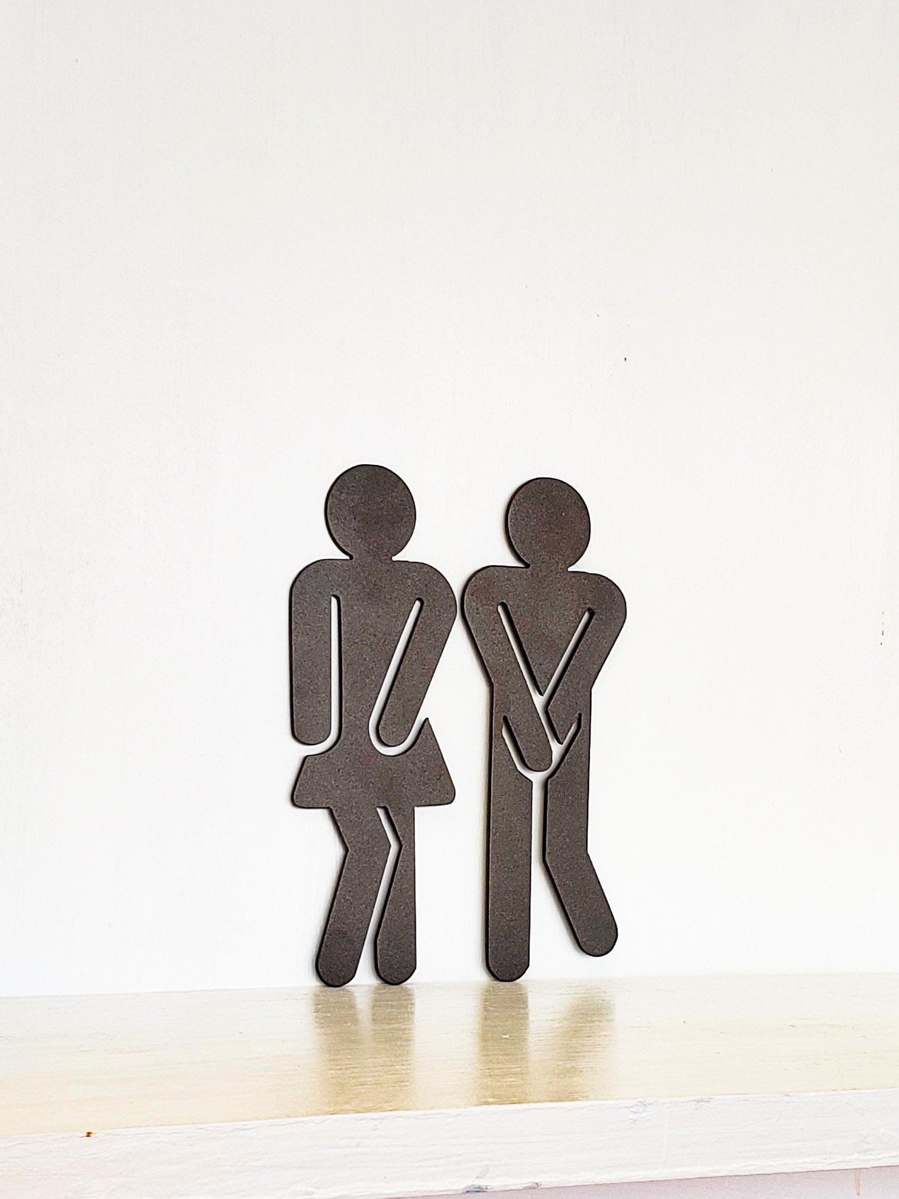 Bathroom Figures for Restroom Sign | Set of Two | Gotta Go Funny Sign | Metal Door Decor