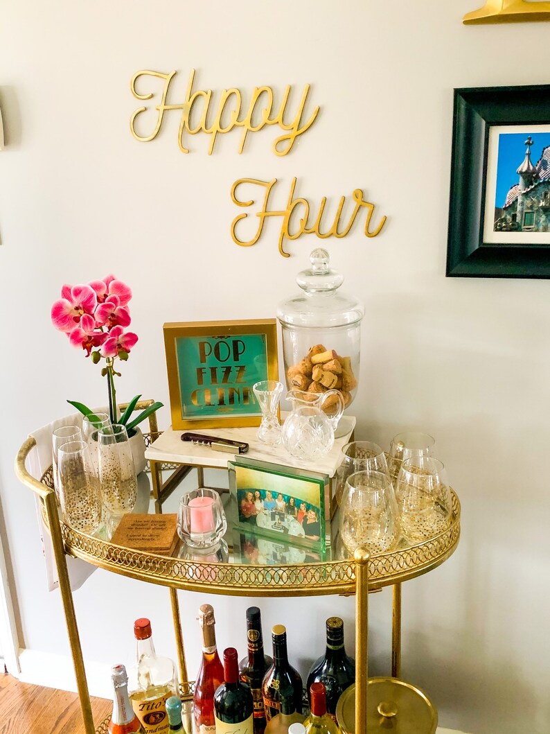 Happy Hour Metal Wall Art Barware Decor Drink Cart Sign Etsy
